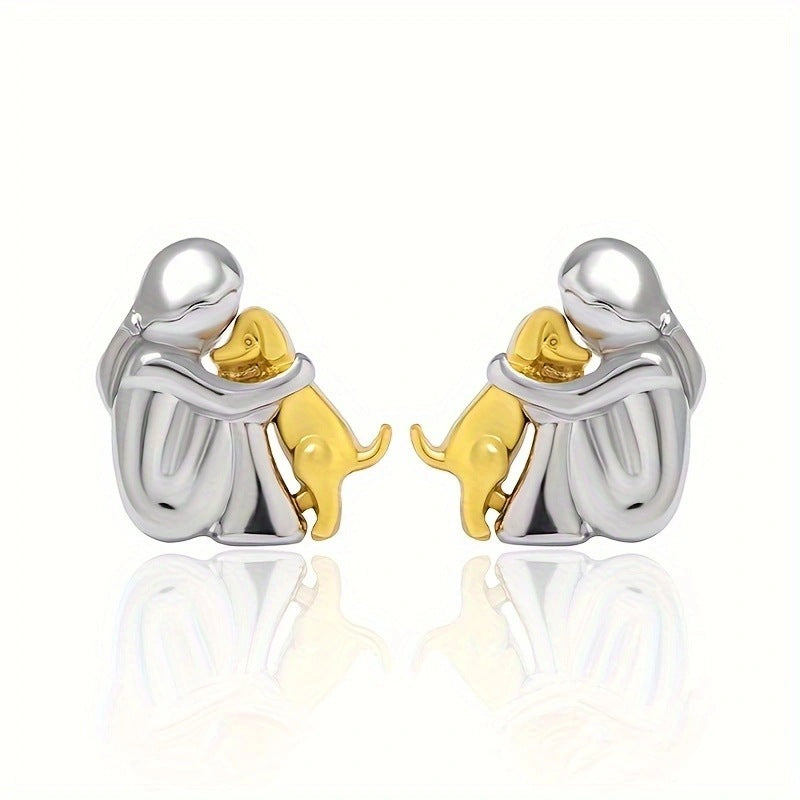 Girl & Dog Huging Earrings Stud