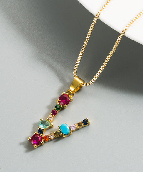 Decorated Gemstone Initial Letter Necklace