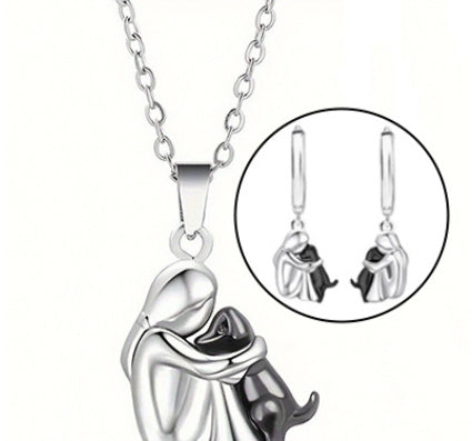 Girl & Dog Huging Earrings Stud