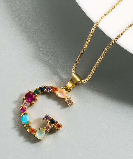 Decorated Gemstone Initial Letter Necklace