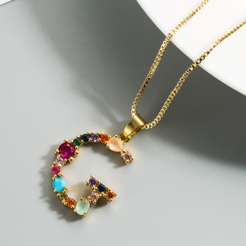 Decorated Gemstone Initial Letter Necklace