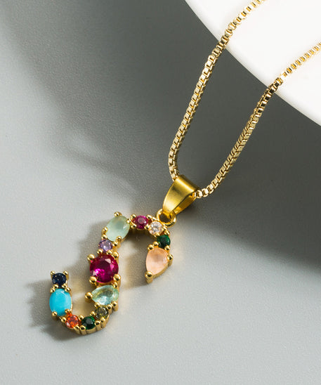 Decorated Gemstone Initial Letter Necklace
