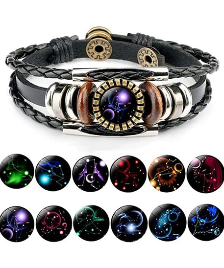 Colorful Zodiac Sign Leather Bracelet