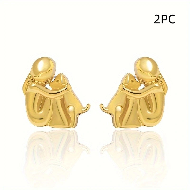 Girl & Dog Huging Earrings Stud