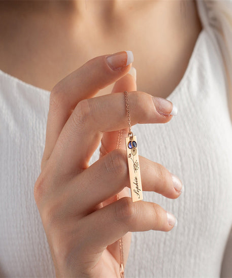 Personalized Month Birthday Flower Stone Necklace