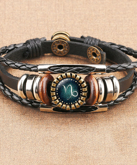 African Zodiac Sign Leather Bracelet