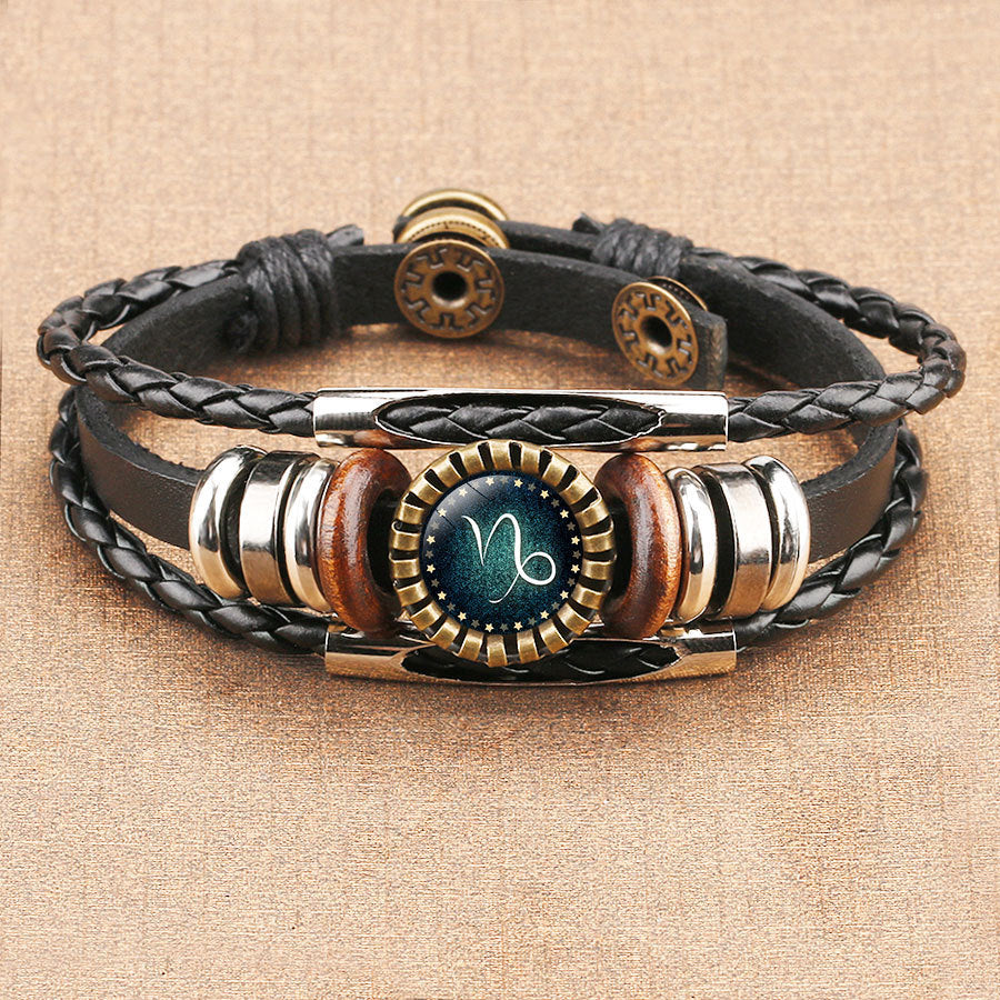 African Zodiac Sign Leather Bracelet