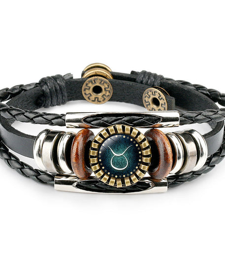 African Zodiac Sign Leather Bracelet