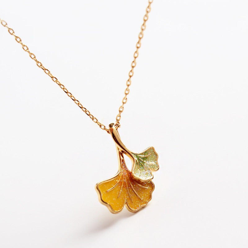 Autumn Winds Ginkgo Biloba Leaf Necklace