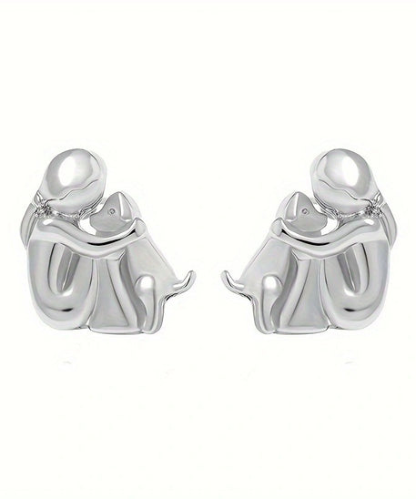 Girl & Dog Huging Earrings Stud