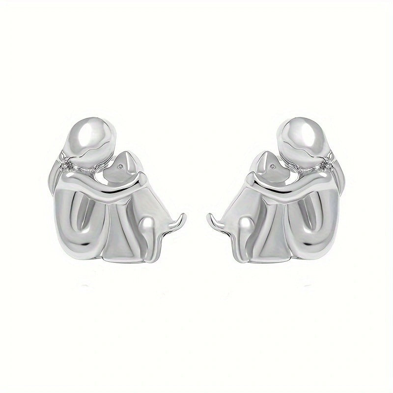 Girl & Dog Huging Earrings Stud