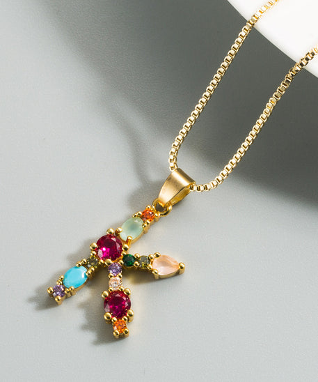 Decorated Gemstone Initial Letter Necklace