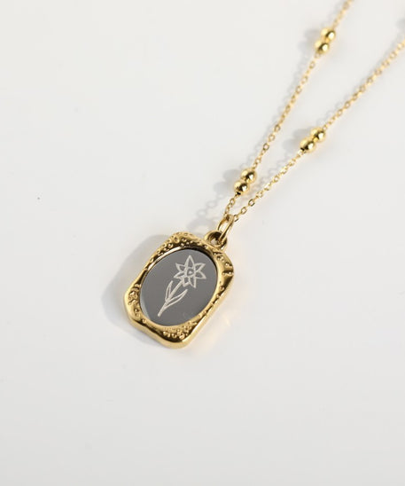 Polished Birthday Flower Mirror Necklace