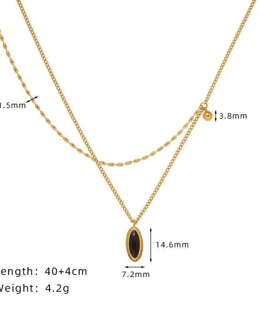 French Oval Black Stone Necklace