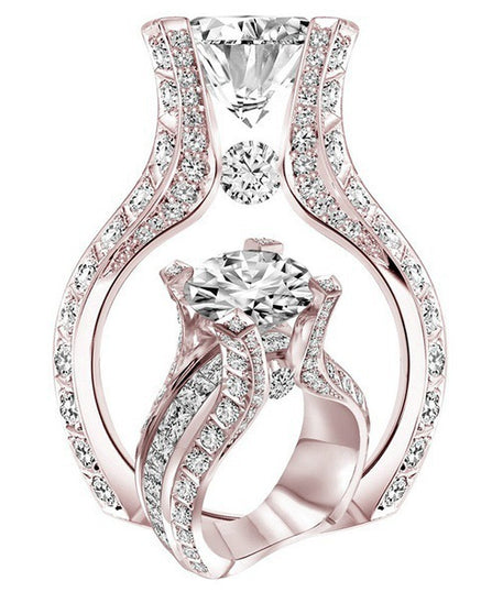 Rose Gold Electroplated Oval Shaped Zircon Engagement Ring