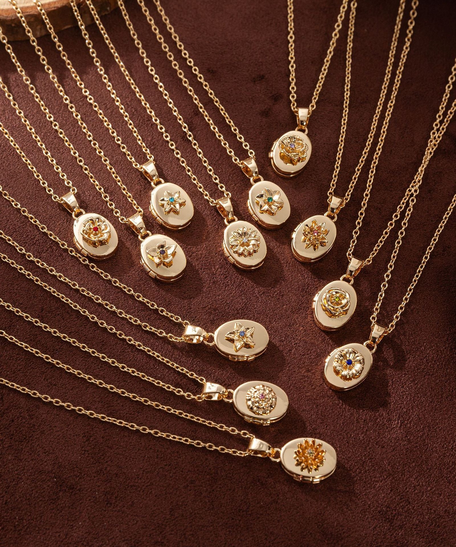 Floral Birthstone Photo Frame Necklace