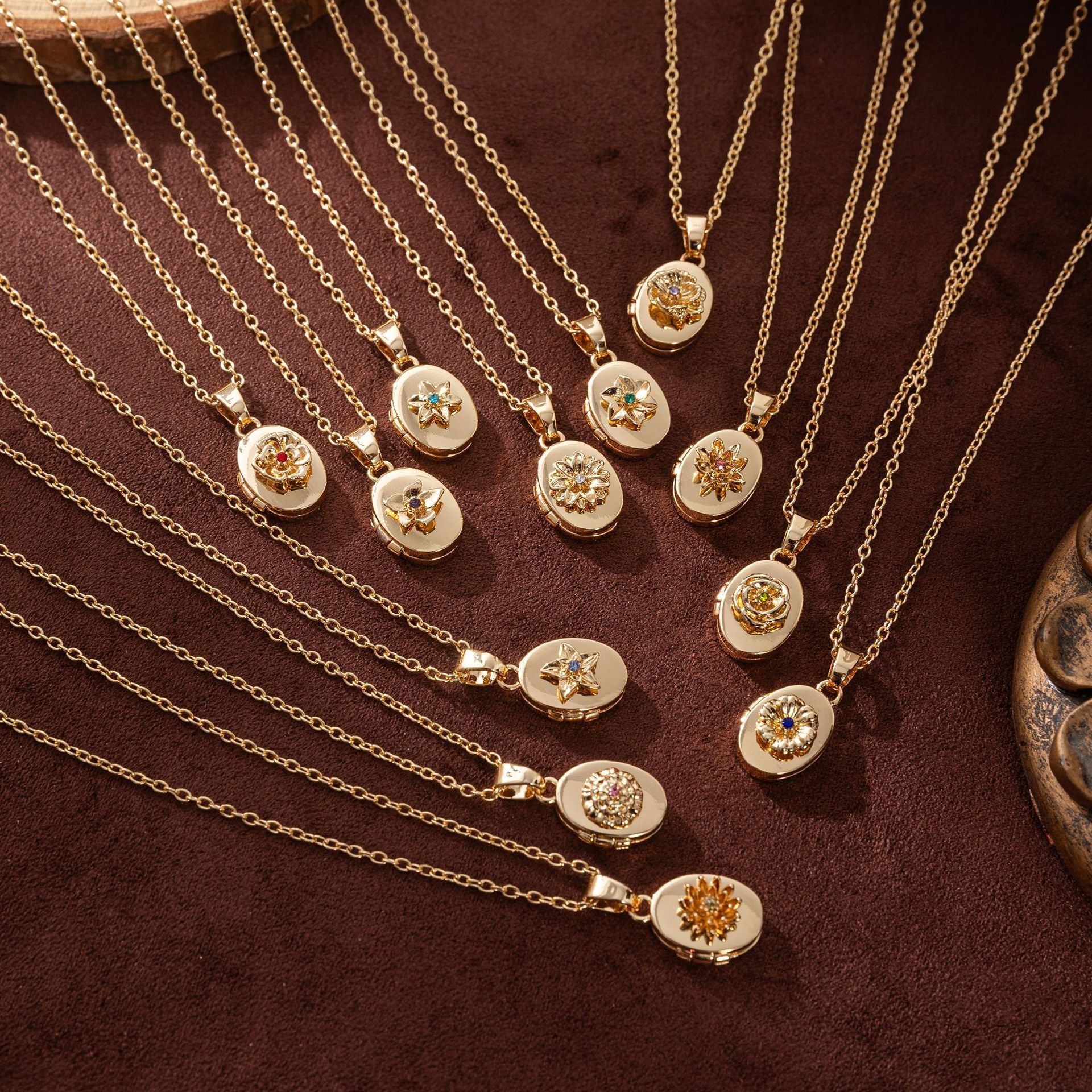 Floral Birthstone Photo Frame Necklace