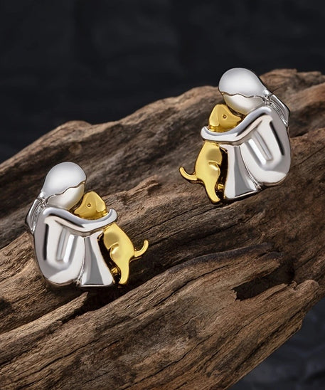 Girl & Dog Huging Earrings Stud