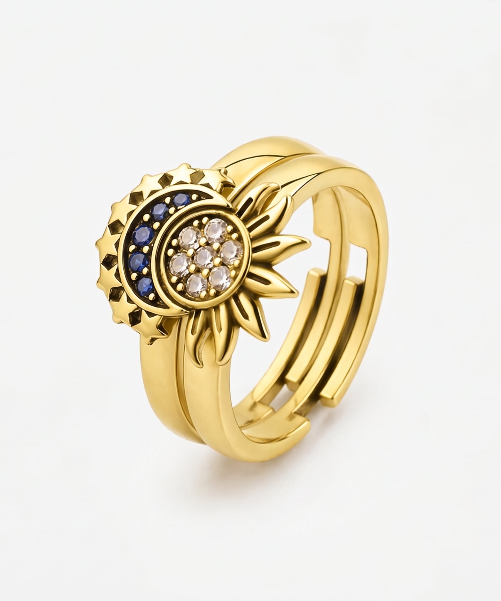 Sun-kissed, Moon-drenched Couple Rings
