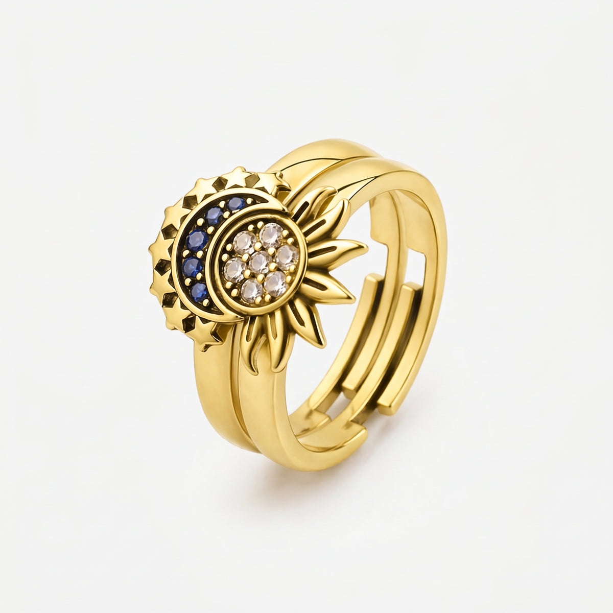 Sun-kissed, Moon-drenched Couple Rings