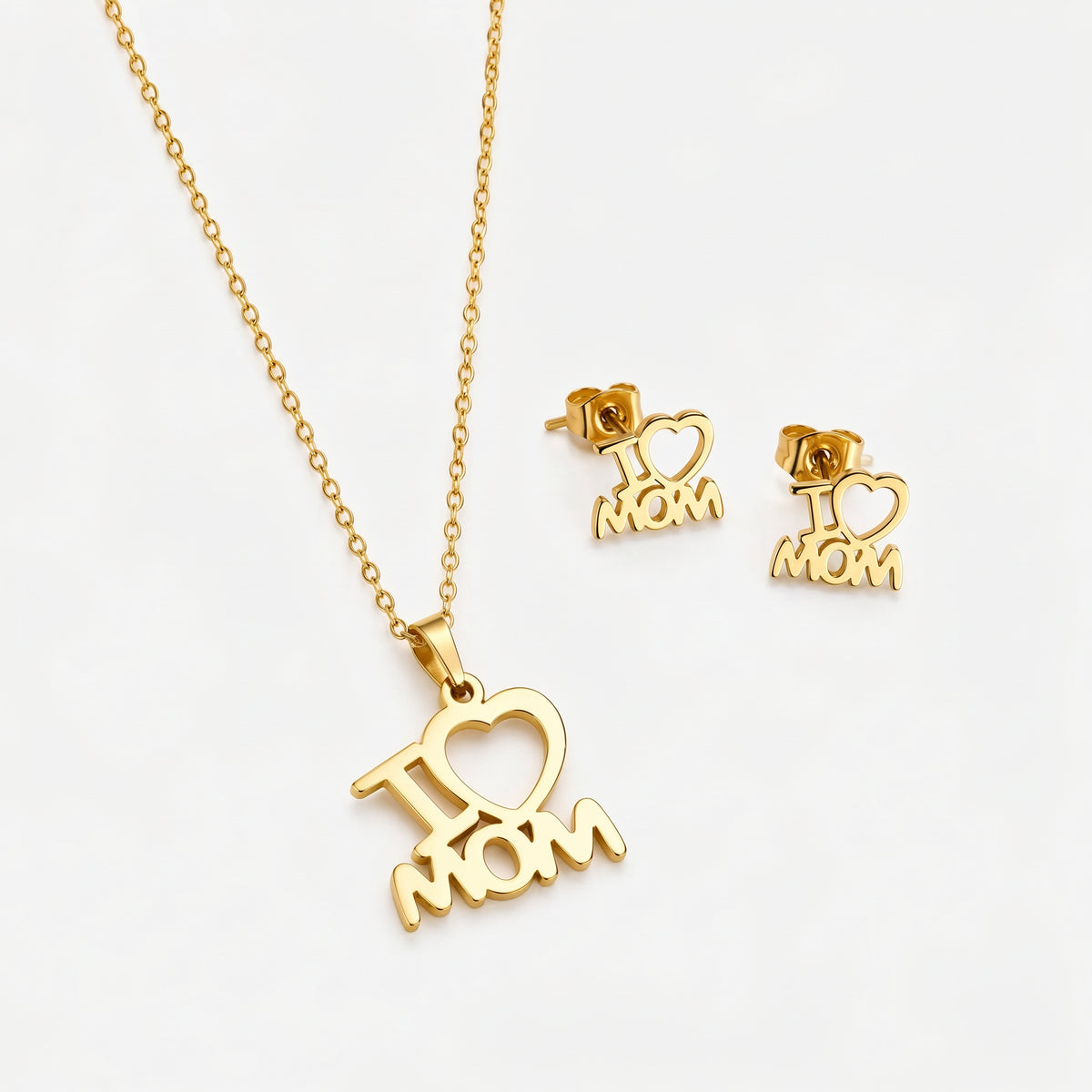 Cherished "I Love Mom" Necklace  & Earrings Set
