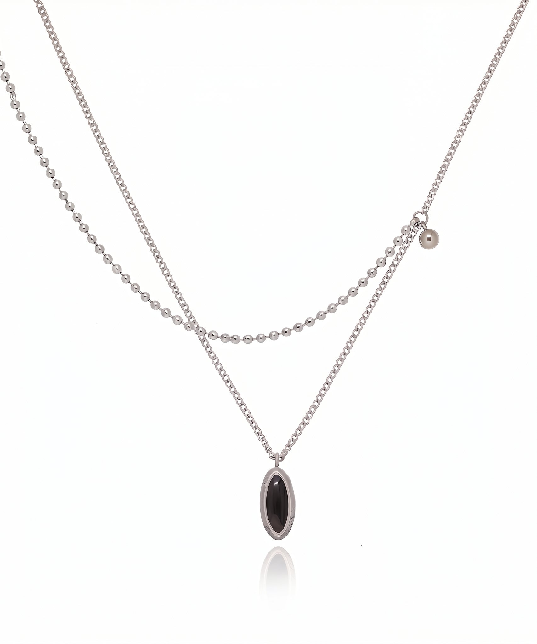 French Oval Black Stone Necklace
