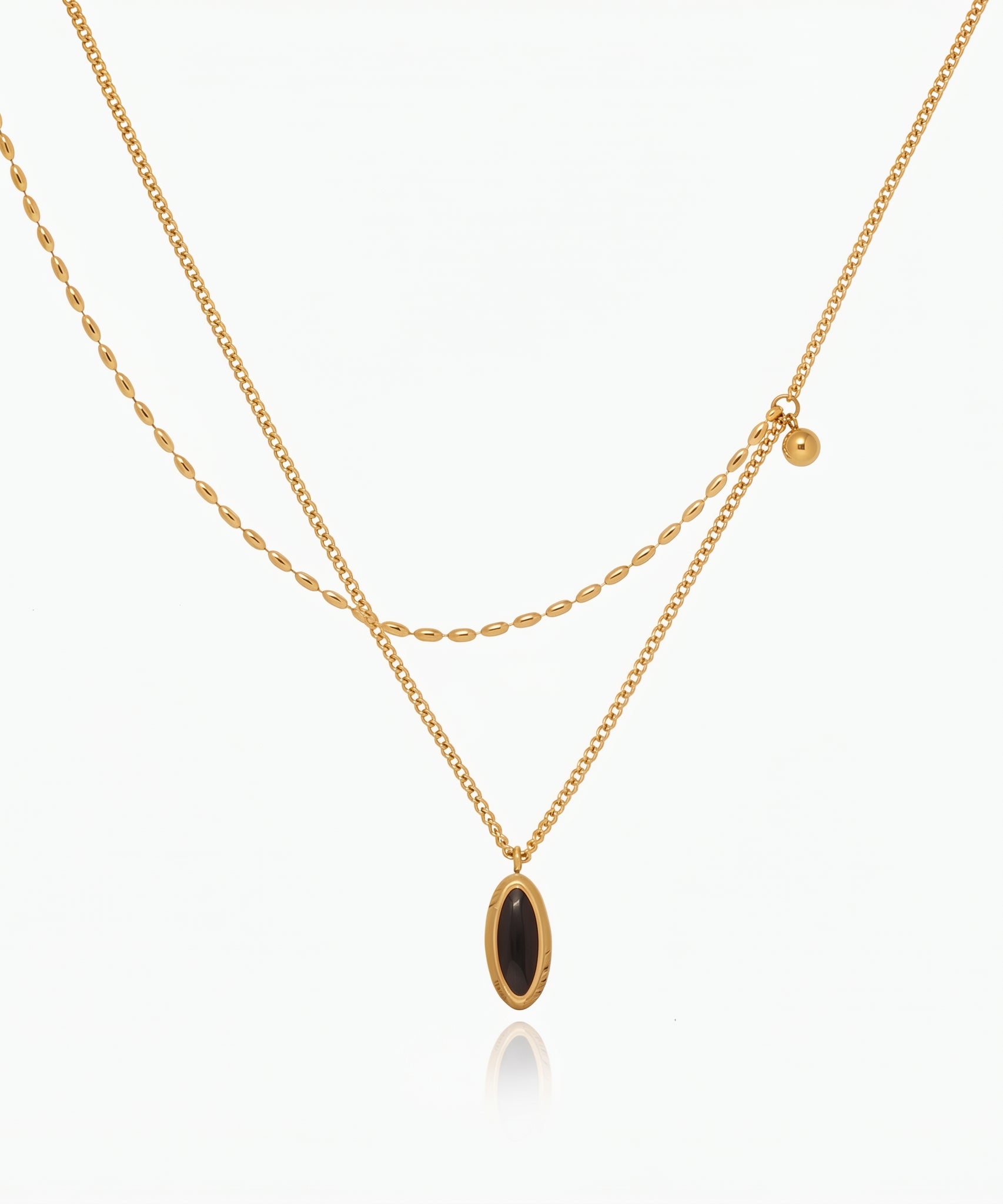 French Oval Black Stone Necklace