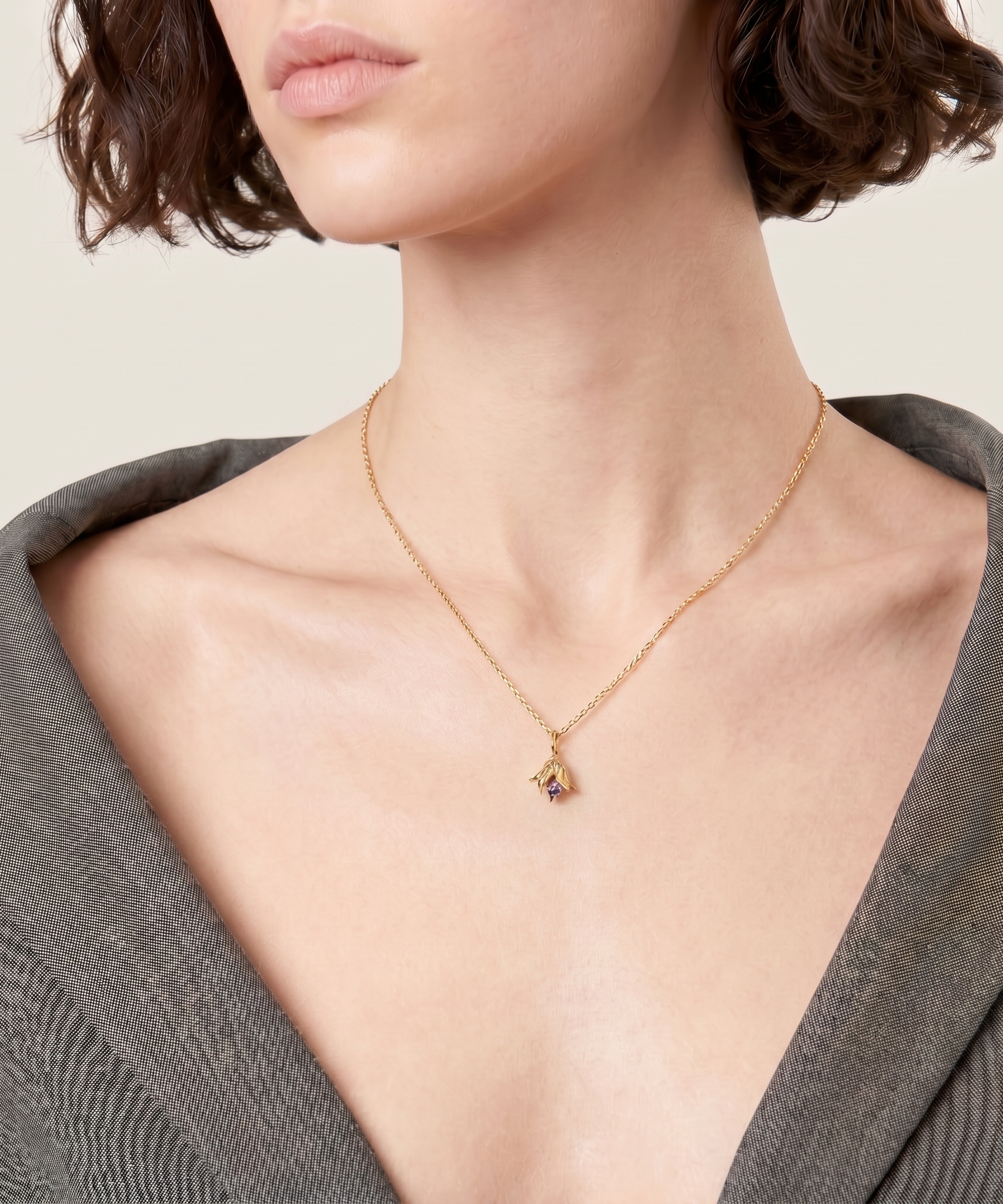 Blossom Birthstone Birth Flower Necklace worn by a human model
