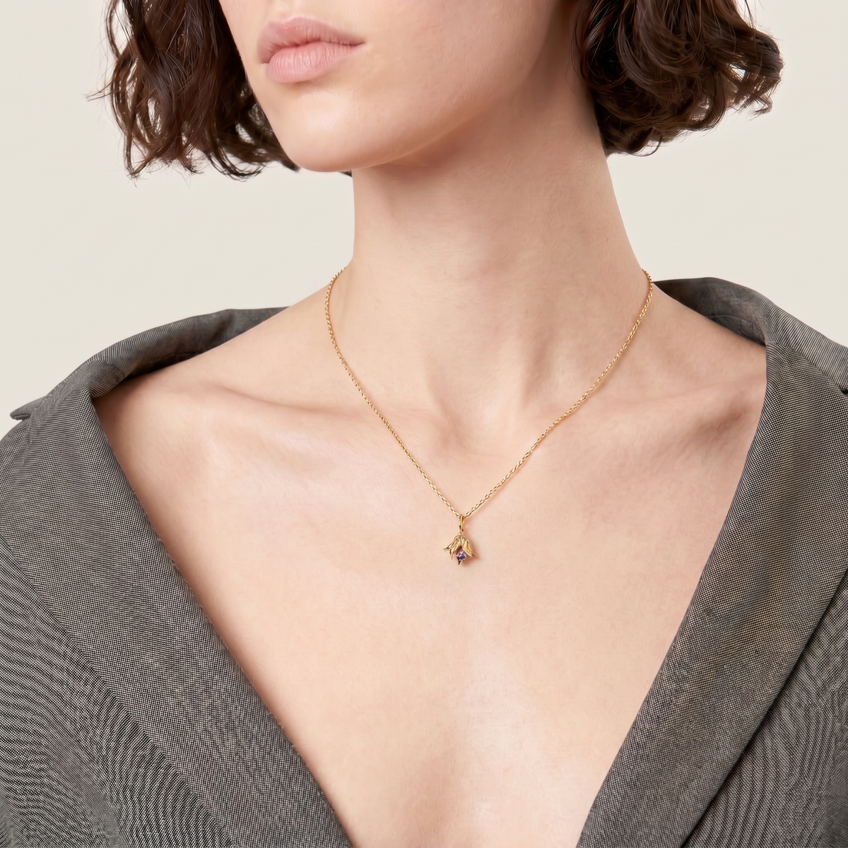 Blossom Birthstone Birth Flower Necklace worn by a human model
