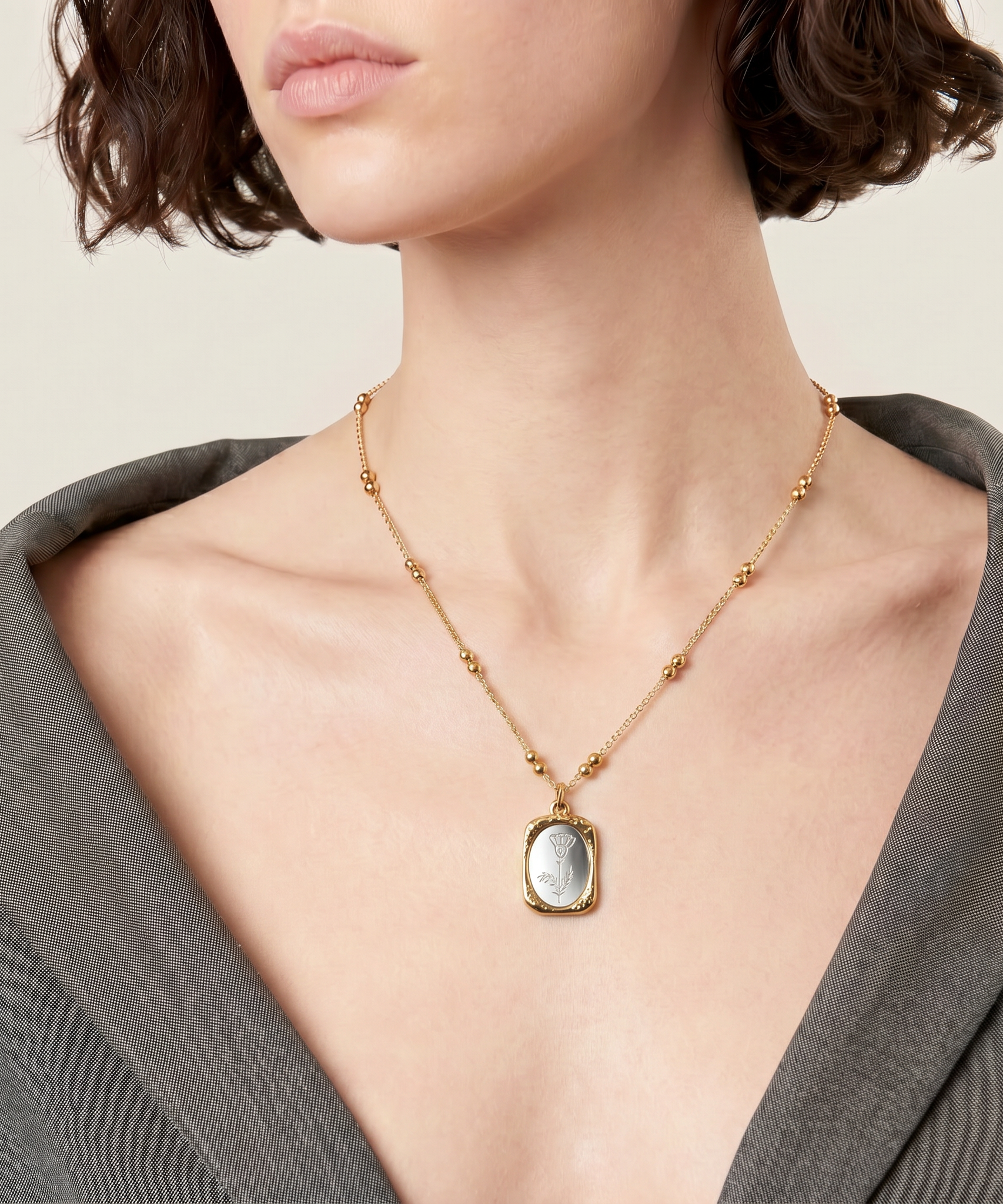 Polished Birthday Flower Mirror Necklace