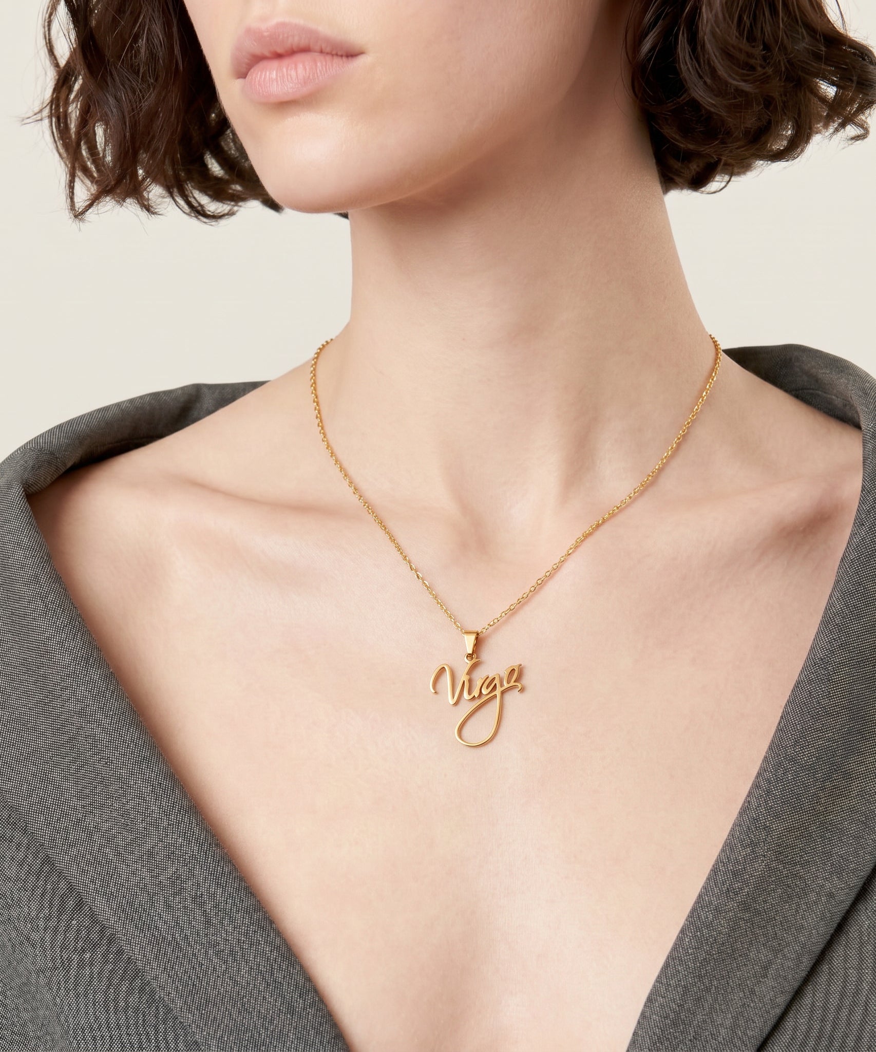 Personalized Handwritten Name Necklace worn by a human model
