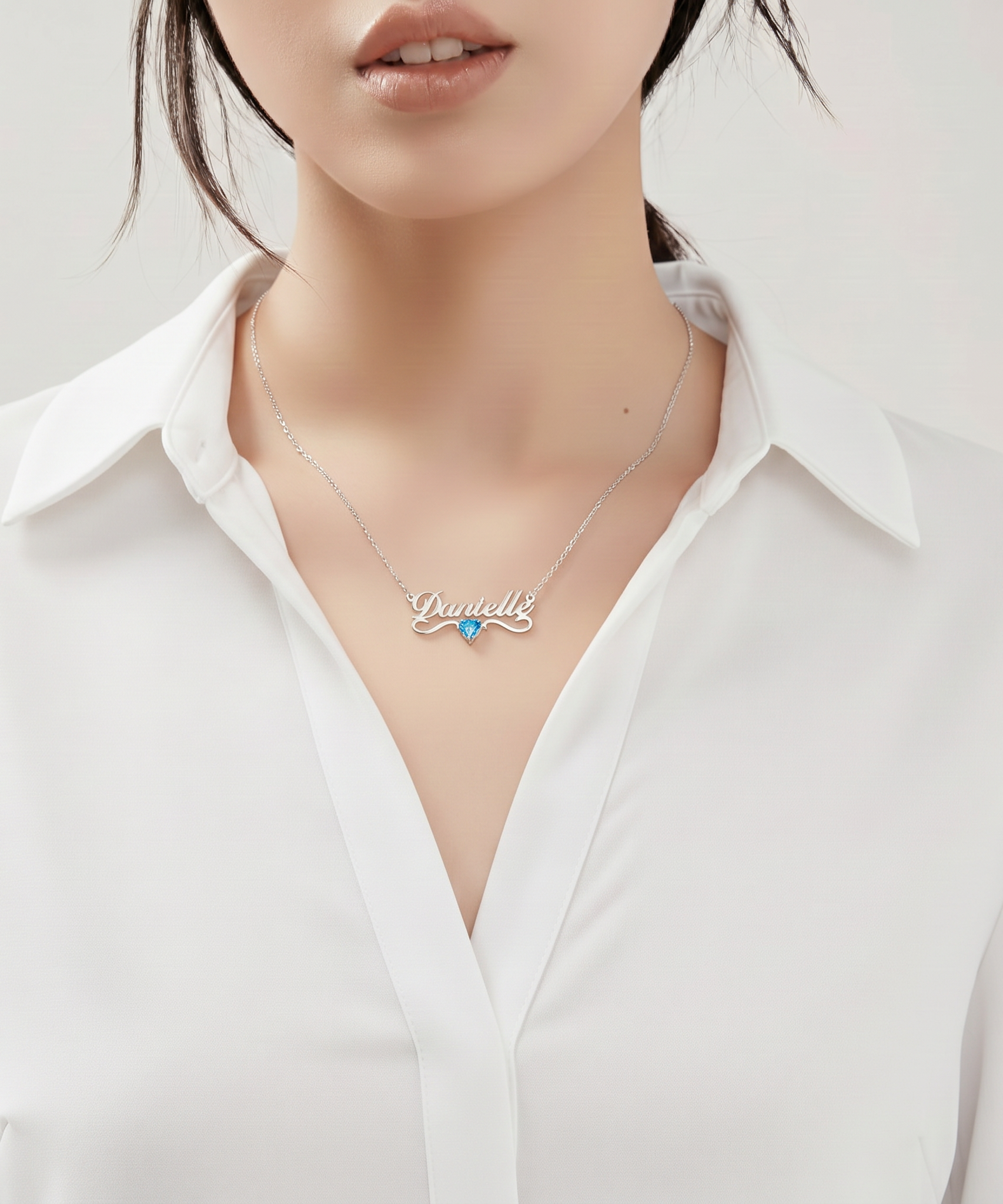 Customized Gleam Crystal Name Necklace worn by a human model