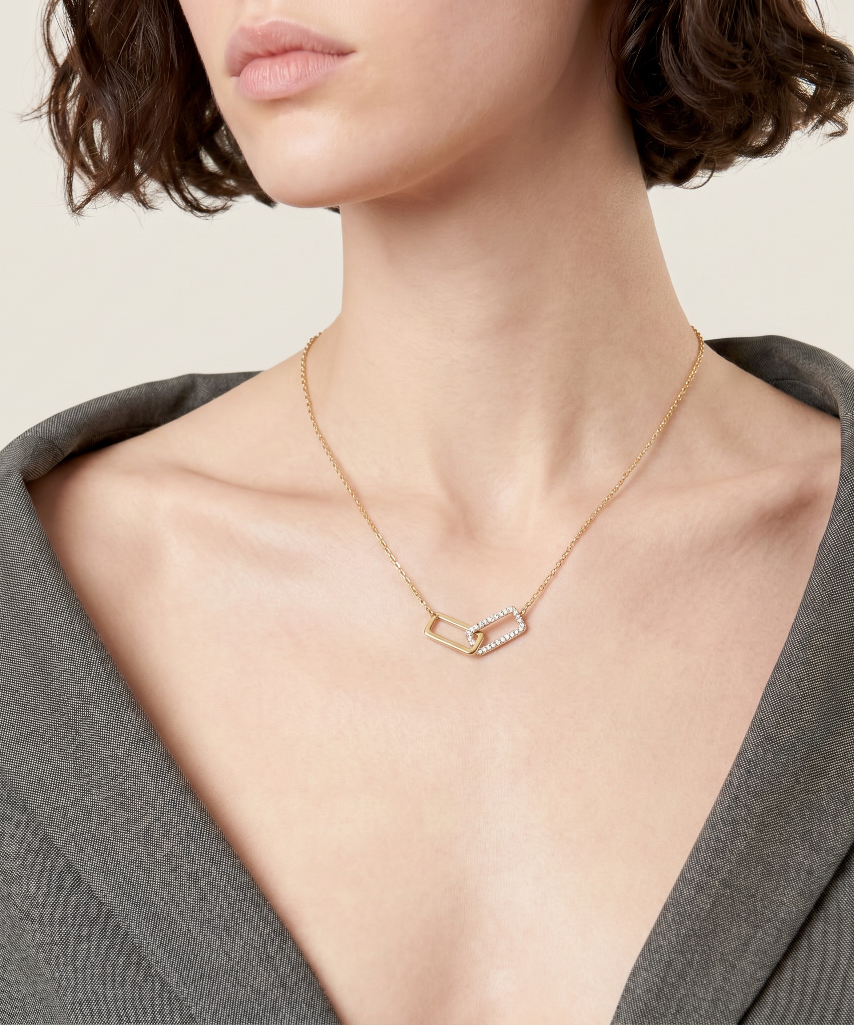 Hypnotic Double Frames Necklace worn by a human model