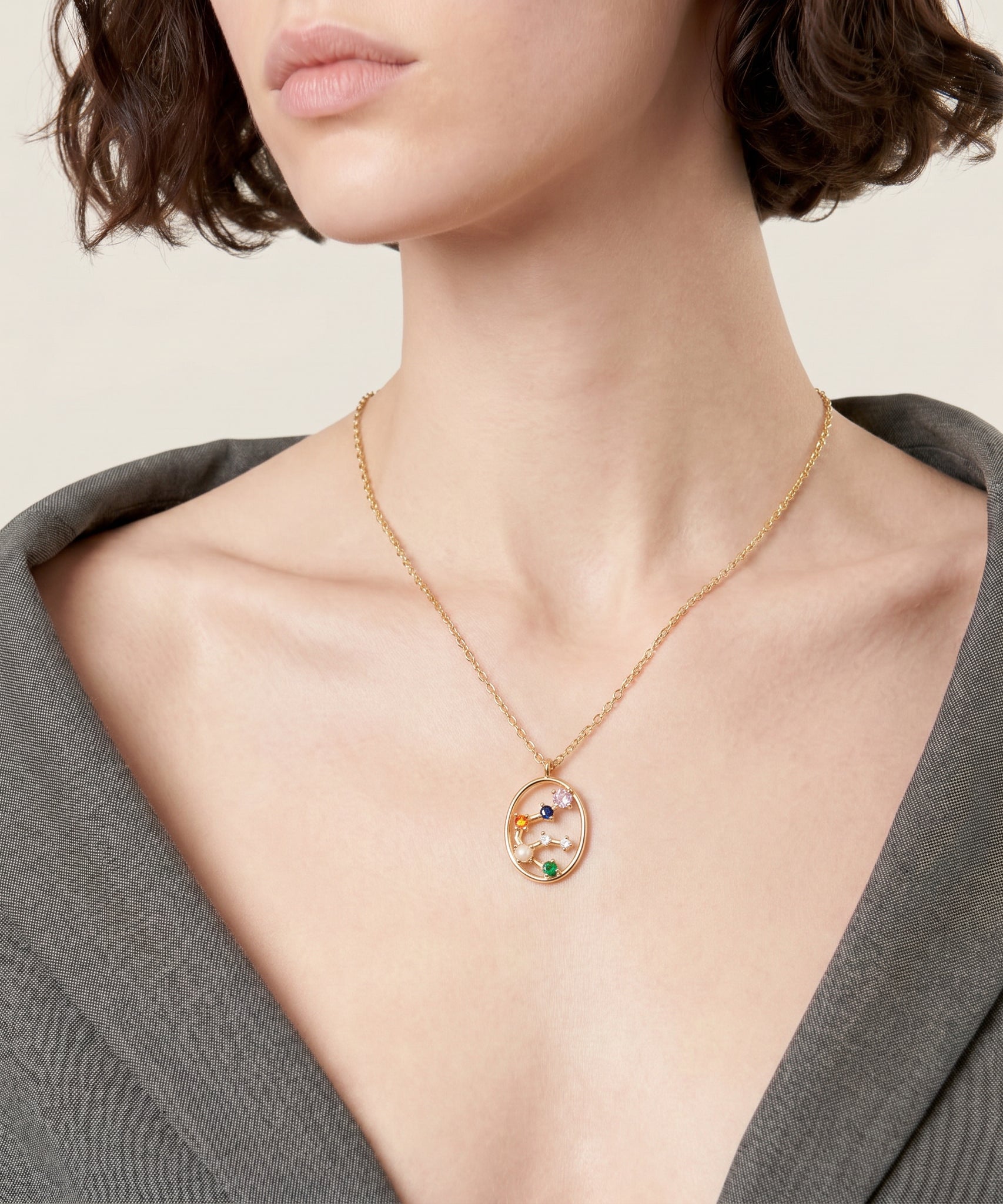 Curated Constellation Star Map Necklace worn by a human model