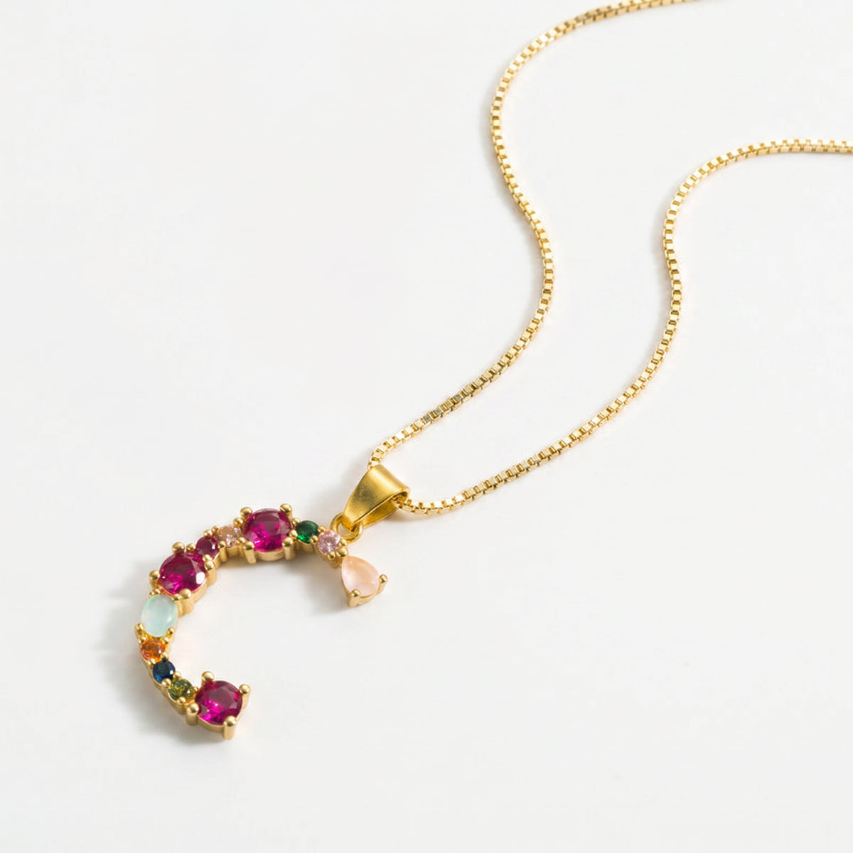 Decorated Gemstone Initial Letter Necklace