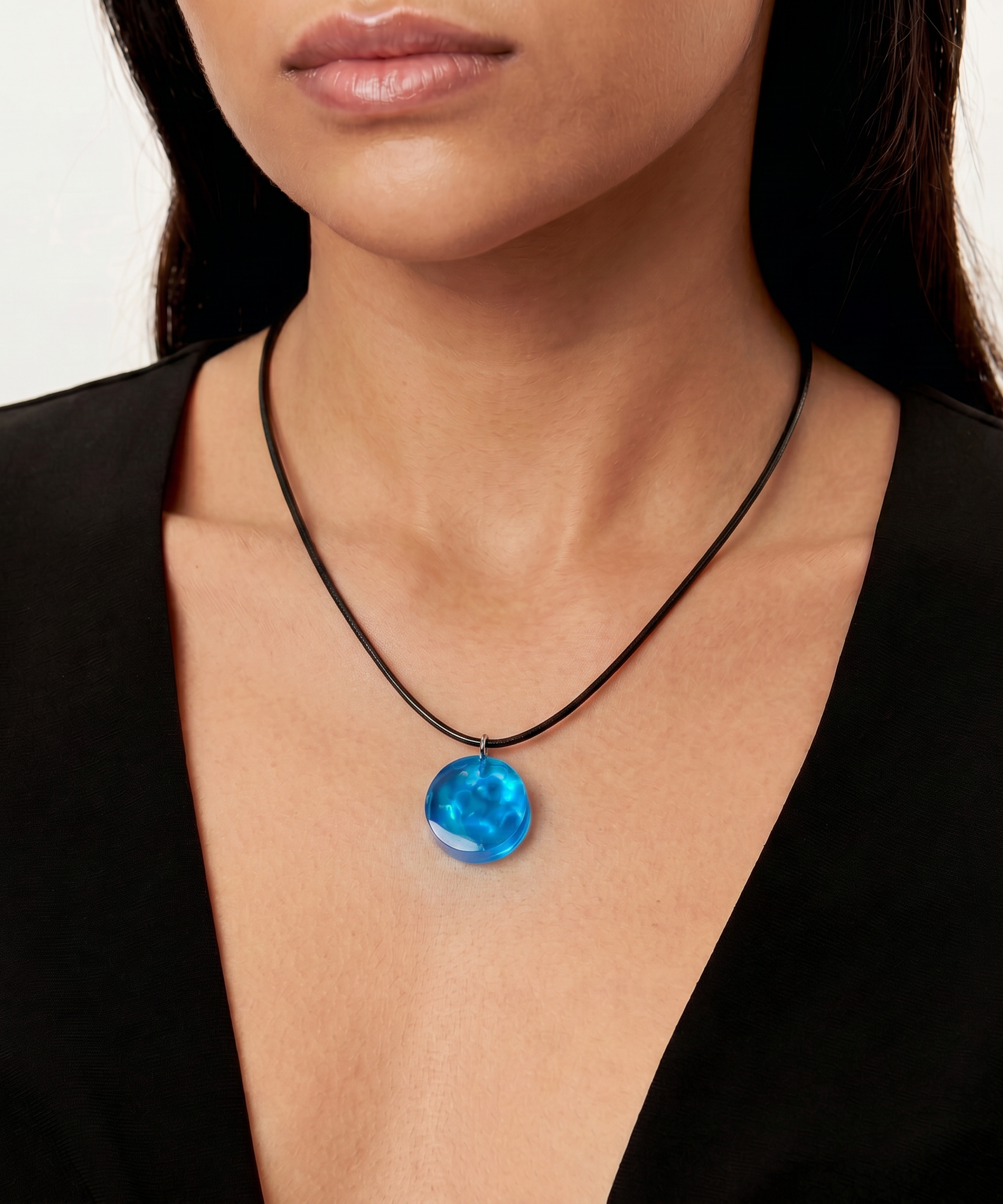 Geometric Sea Leather Cord Necklace worn by a human model