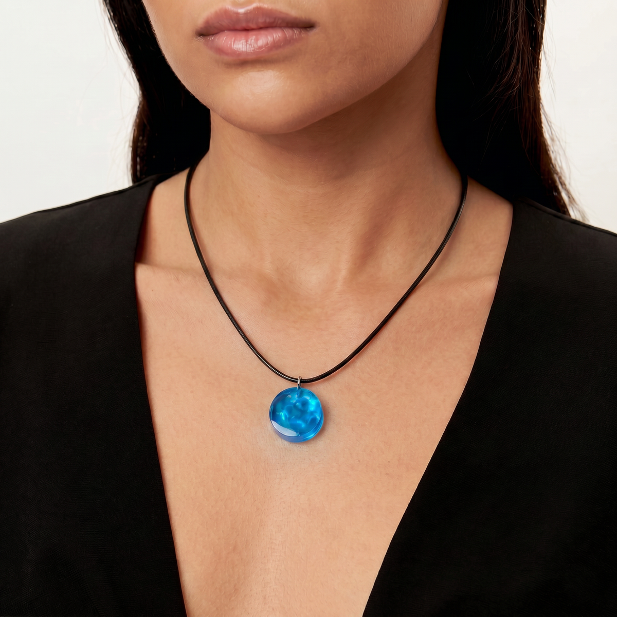 Geometric Sea Leather Cord Necklace worn by a human model